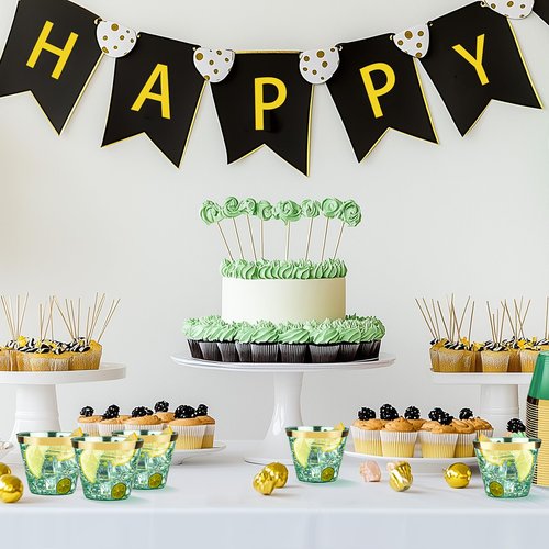 Bestluck 100 Pack 9 oz Green Plastic Cups, Clear Disposable Cups with Gold Rim, Plastic Cocktail Glasses for Party & Graduation & Wedding