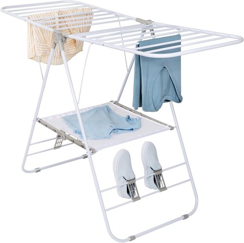 Honey-Can-Do Heavy-Duty Foldable Laundry Drying Rack - Portable Indoor/Outdoor Clothes & Shoes Rack, 50lb Capacity, Space-Saving Design, White