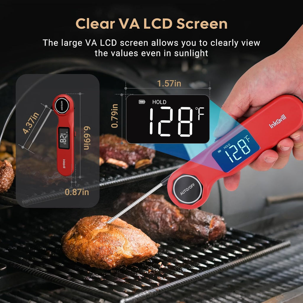 Skiennix Instant Read Meat Thermometer - Rechargeable Digital Cooking Thermometer with 1.42" Waterproof Screen