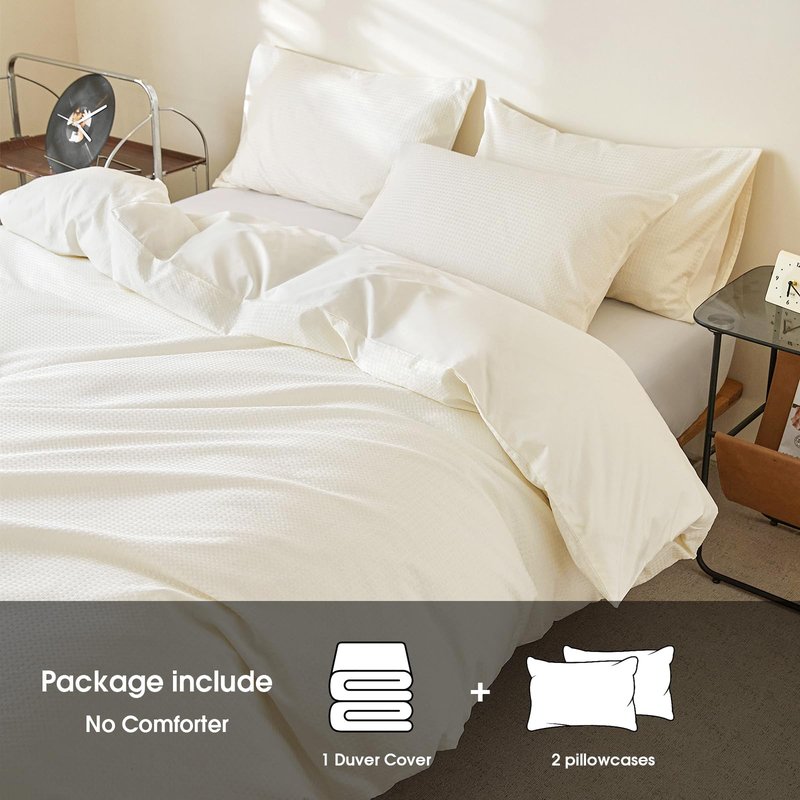 DCSKY Cotton Duvet Cover King,100% Cotton Waffle Weave White Duvet Covers King Size,Luxury Textured & Breathable 3pcs with 2 Pillow Shams for All Season 104x90 Inches