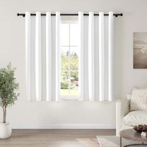 ChrisDowa 100% Blackout Curtains - Pure White Solid Drapes | 63 Inches Long, Thermal Insulated, 2 Panels