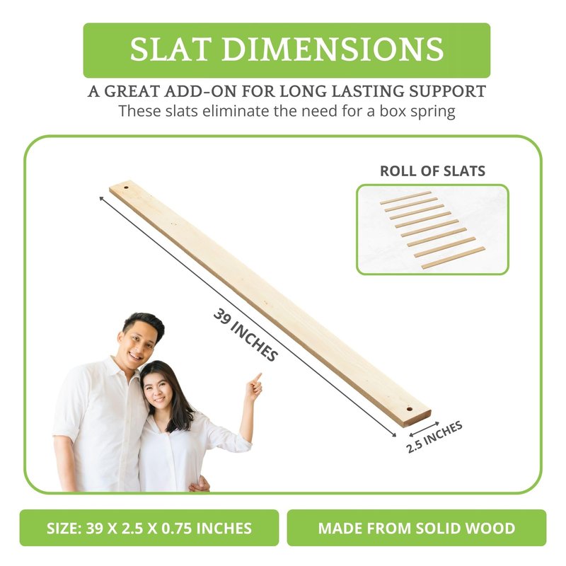 CC KITS Bed Slats for Twin, Full, Queen & King Sizes - Bed Slat Under Mattress Support - Bunkie Board - Box Spring & Mattress Platform Foundation Replacement - Set of 8 Slats (Twin - 39")