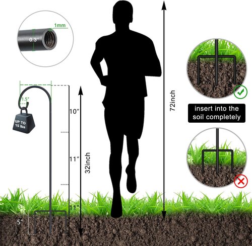 Feed Garden Adjustable 32-Inch Shepherd Hooks - Rust Resistant Steel for Outdoor Lanterns & Bird Feeders | 8 Pack