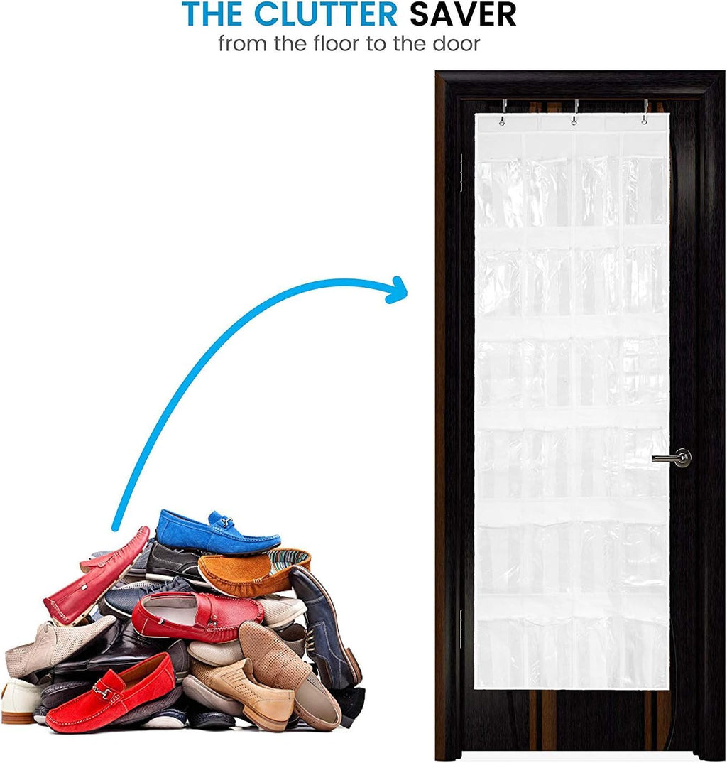 ZOBER Over The Door Shoe Organizer - 24 Pocket Hanging Rack for Shoes, Towels & Toys | Space-Saving Storage Solution