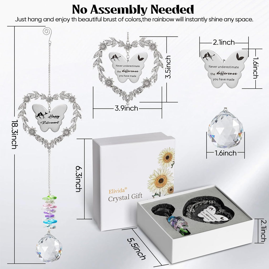Retirement Gift Sun Catcher - Heart-Shaped Rainbow Maker for Coworkers | Crystal Prism Ornament