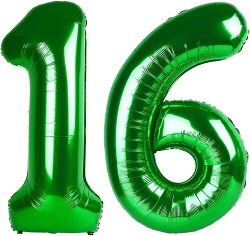 40 Inch Dark Green Number Balloons | Large Foil 16th Birthday Decorations for Sweet 16 Celebrations