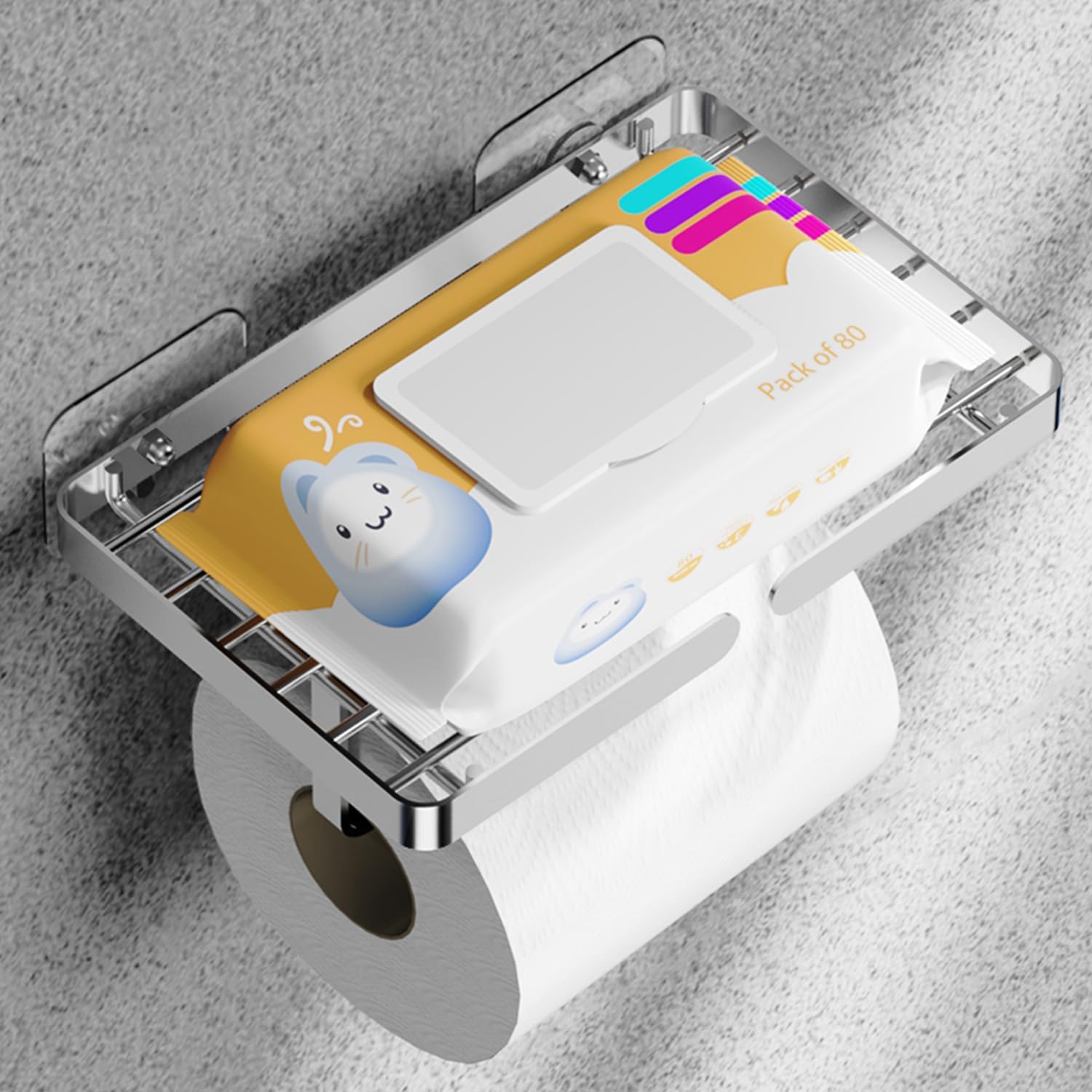 Skiennix Toilet Paper Holder - Self-Adhesive, Rustproof Stainless Steel with Wipes Holder | No Drilling Required