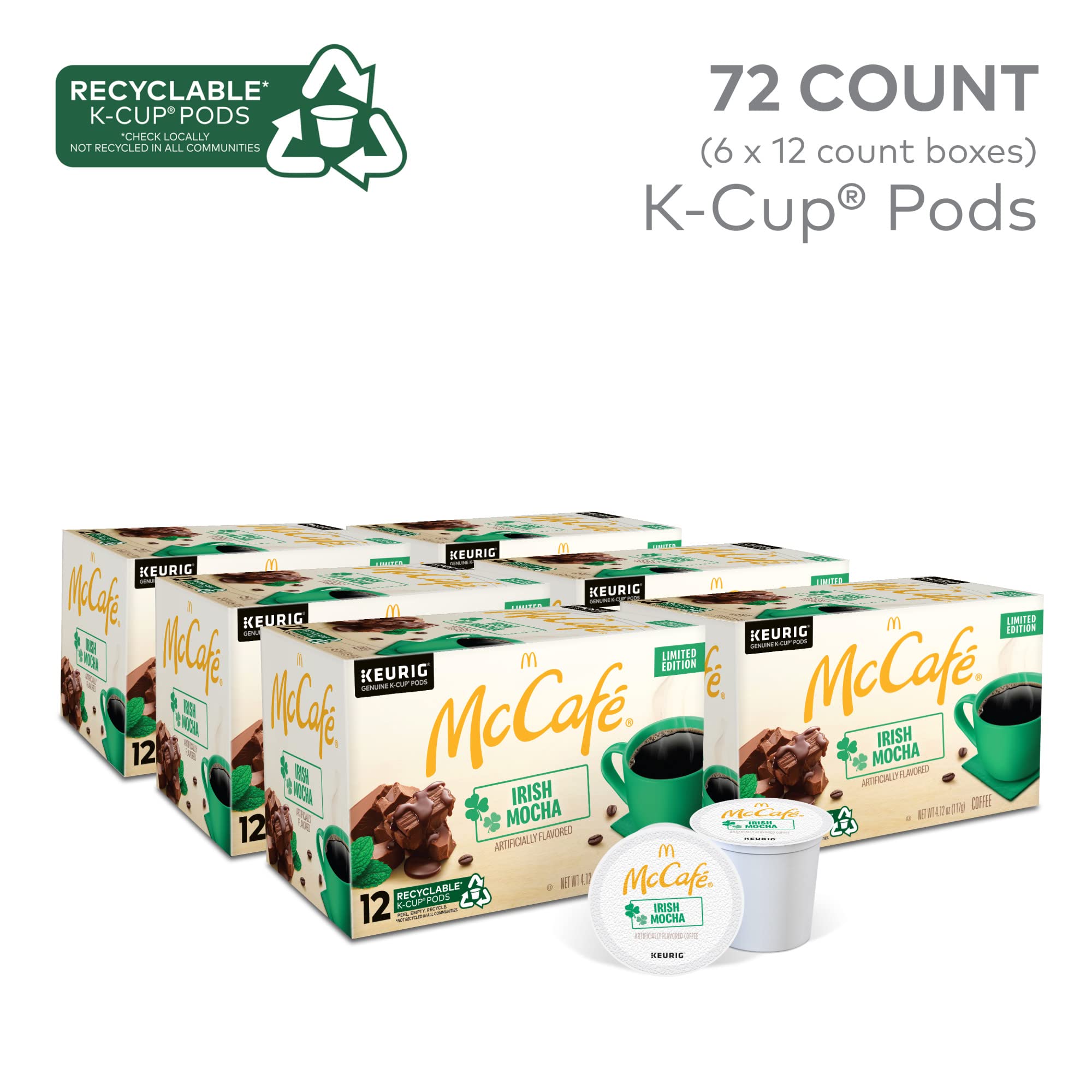 McCafe Irish Mocha, Keurig Single Serve K-Cup Pods, Flavored Coffee, 72 Count (6 Packs of 12)