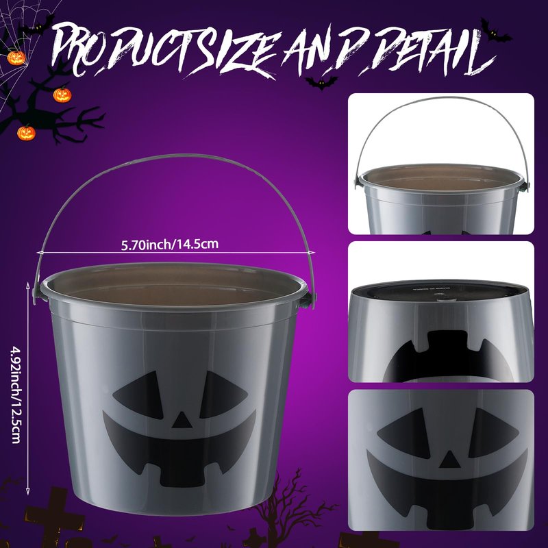 Jenaai 60 Pcs Halloween Plastic Buckets for Kids 5.71 x 4.53 x 4.53 Inch Halloween Trick or Treat Buckets Jack O Lantern Candy Basket Pumpkin Pail with Handle for Party Favor Supplies