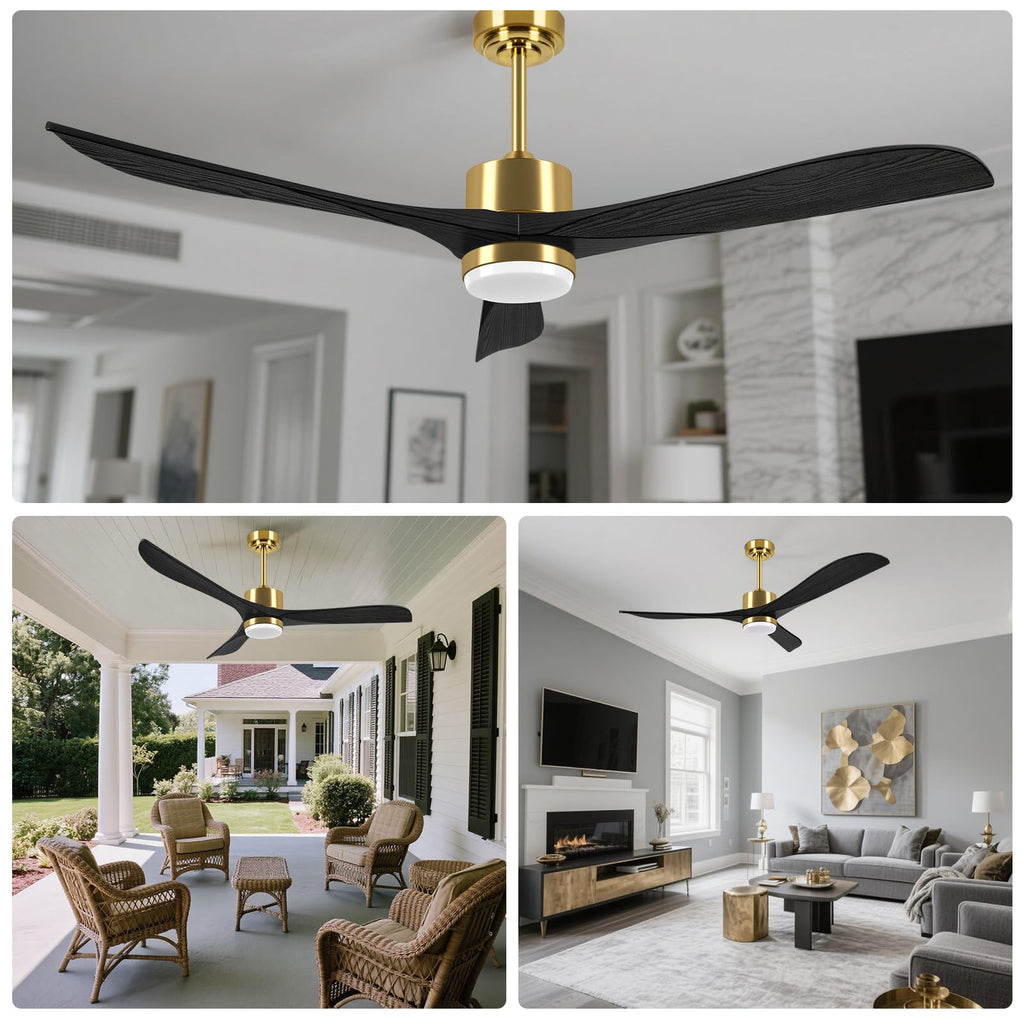 56" Ceiling Fan with Lights, Black Flush Mount Ceiling Fans with Remote Control, 6 Speeds DC Reversible, Dimmable, Noiseless, Use for Bedroom Terraces Indoor/Outdoor