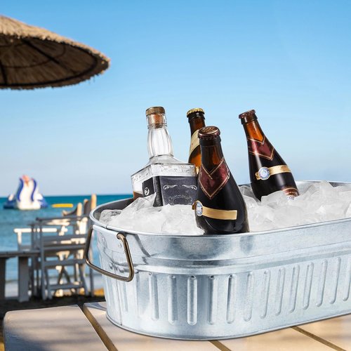 Lallisa 5.3 gallons Galvanized Beverage Tub Galvanized Bucket Metal Ice and Drink Bucket with Handles Tub for Parties Farmhouse Home Pool Bar(Silver,2 Pcs)