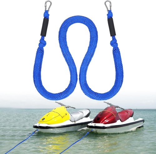 Bungee Dock Line by [Brand Name] - 7-14FT Elastic Anchor Line with Shock Absorption & Stainless Steel Hook for PWC, Jet Ski & Beach Use