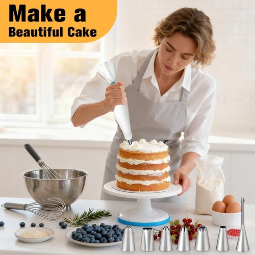 14PCS Reusable Piping Bags Set by [Brand Name] - 16-Inch Pastry Bags, 7 Tips & Cleaning Brush for Cake Decorating