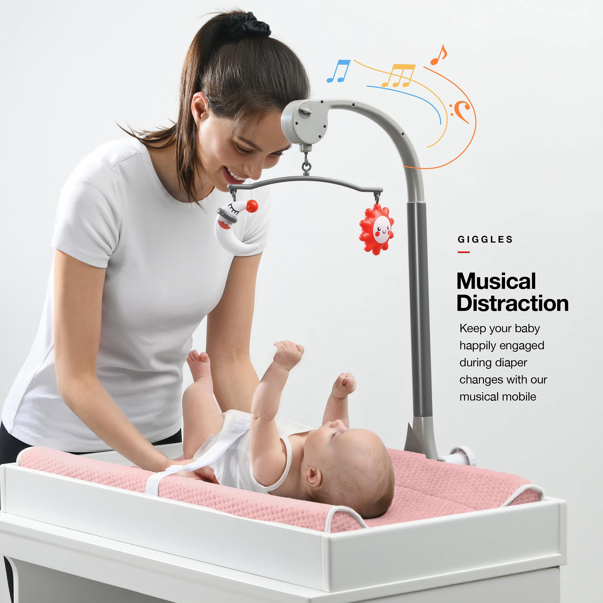 Changing Pad - Foam Contoured Baby Changing Pad for Dresser, Waterproof Diaper Changing Table Pad, Includes Soft, Removable & Washable Non-Slip Cover, Bonus Portable Toy Bar with Music Mode Included