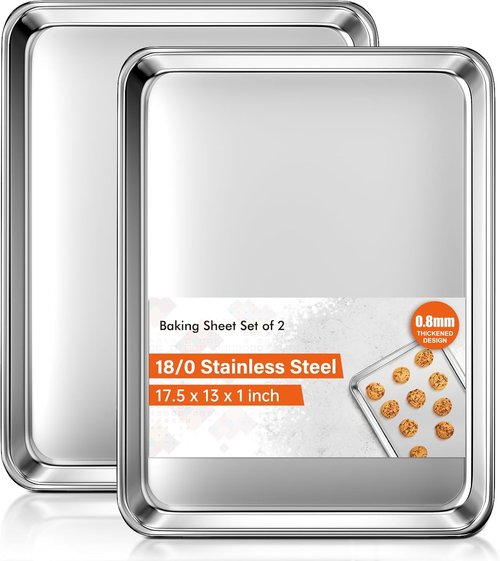 Commercial Grade Stainless Steel Baking Sheet Set by [Brand Name] - Thicker Nonstick Cookie Trays | 18 x 13 Inch, Warp Resistant