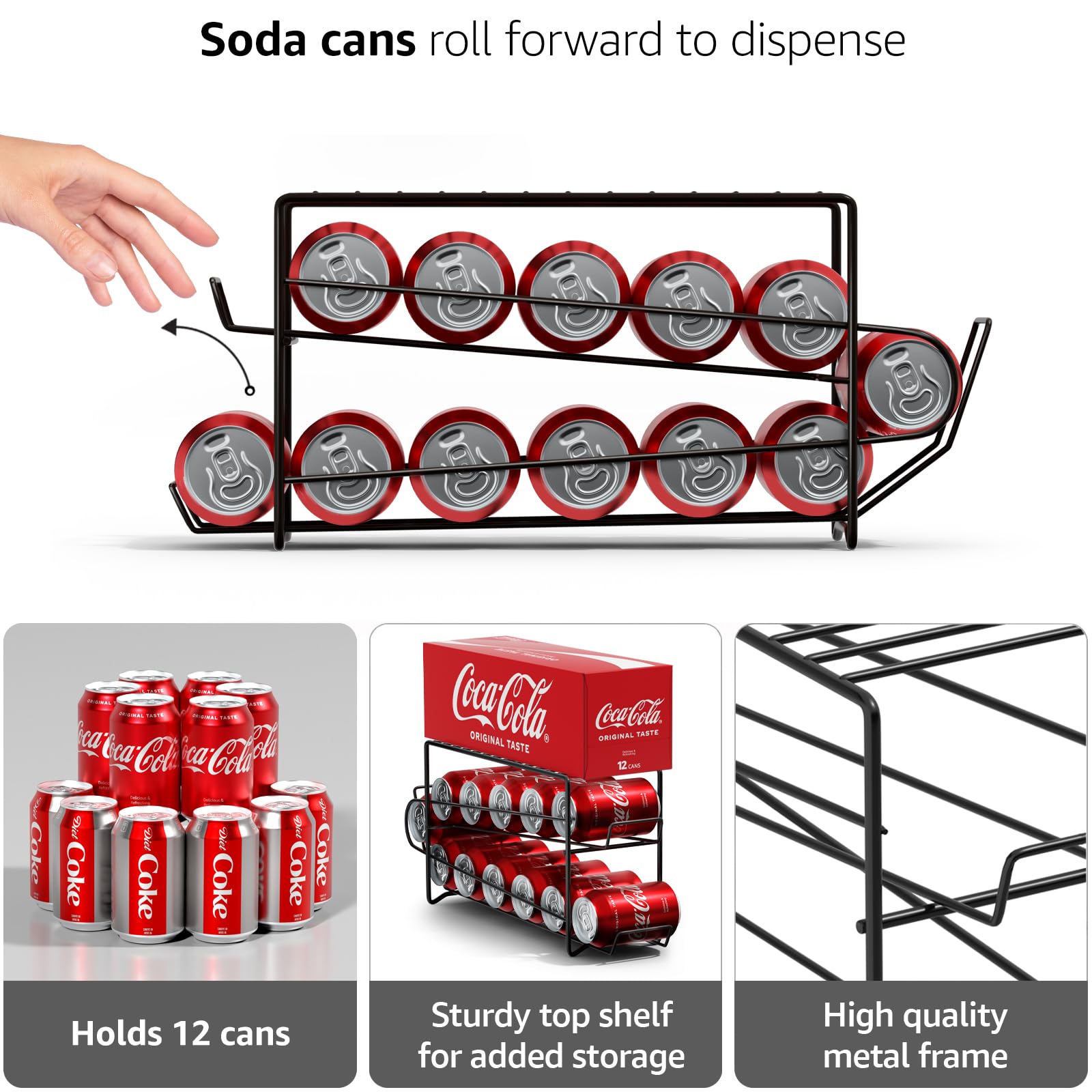 Sorbus Soda Can Rack Beverage Dispenser & Organizer for 12 Standard 12oz Cans - Refrigerator Compatible (1 Pack, Black)