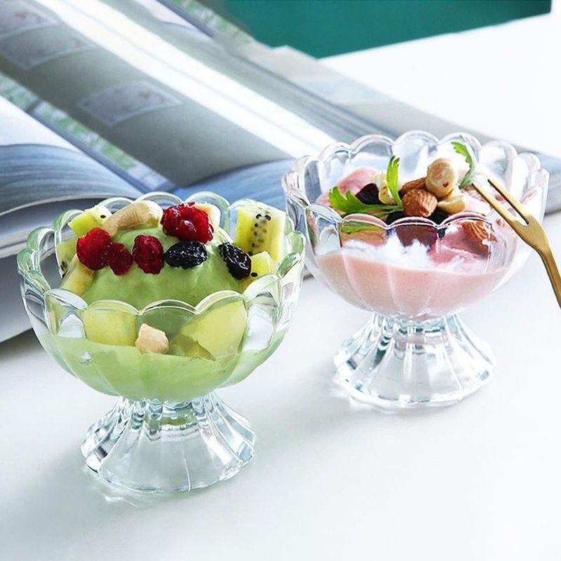 DNIENKGE Iced Cream Dessert Bowl，Set of 9，6oz Vintage Glass ware with Heavy Base, Drinking Cup for Sundae, Fruit, Ice Cream, Snack, Condiment (9)