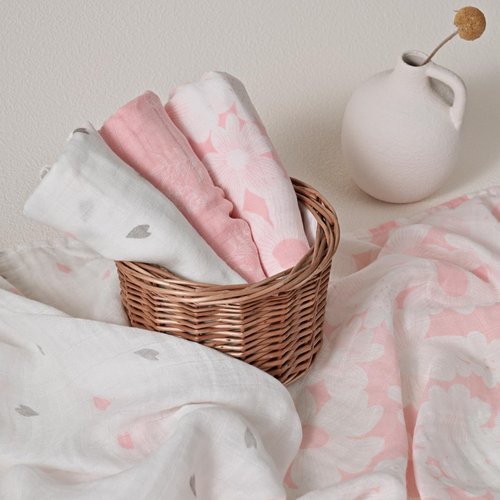 GLLQUEN BABY Receiving Blanket Boy Cotton Muslin Swaddle Blankets Girl Newborn Squares Breathable & Soft Thin Baby Blankets Cloths Double Absorbent Infant Swaddling Wrap - 6 Pack (Rosebud)