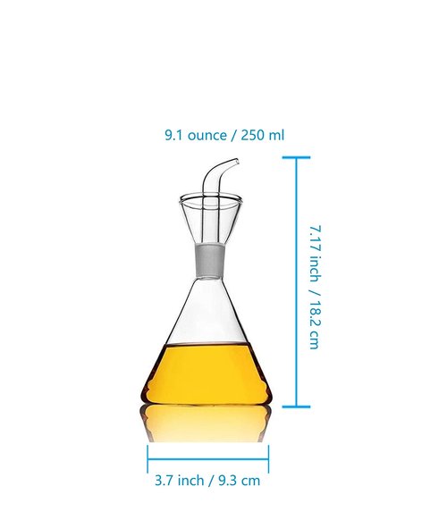 HAIZEEN 9 oz / 250 ml Glass All-Purpose Cruet, Glass Oil Decanter and Cruet (Cone-9 oz, Smooth surface)