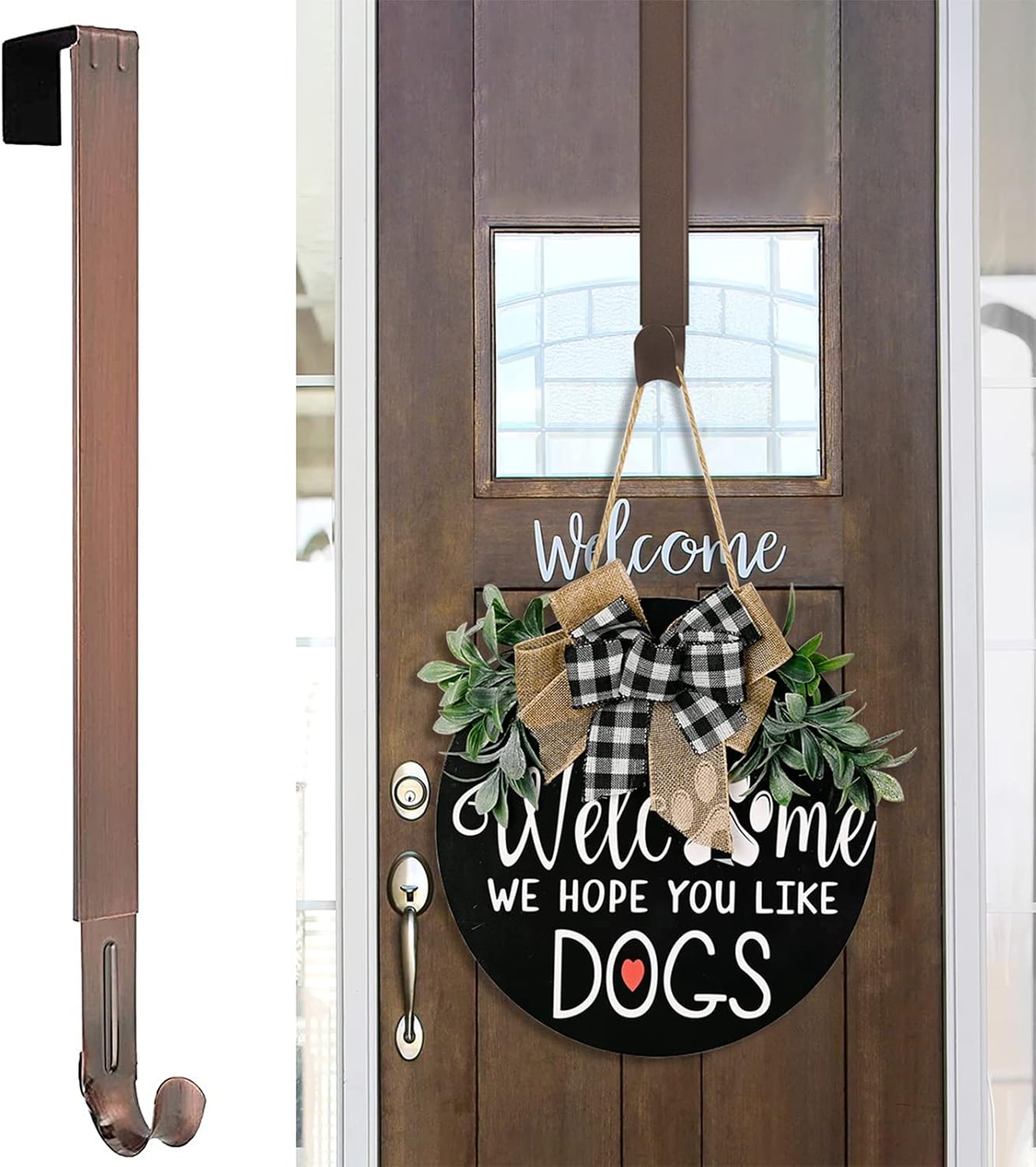 Myfolrena Wreath Hanger - Adjustable Stainless Steel Door Hook for 15-24 Inch Wreaths, 20lb Capacity