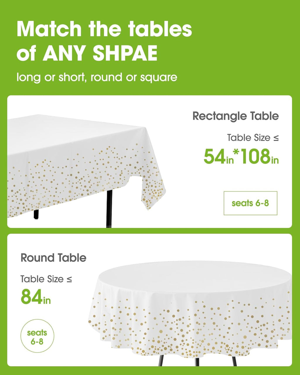 Pureegg Disposable Table Cloths - 10 Pack, 54 x 108 Inch, Leakproof & Sturdy for Graduation Decor | White & Gold