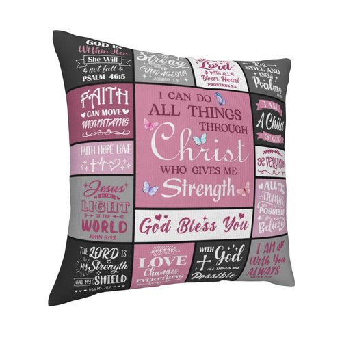 YHIKOUY Christian Pillow Covers 18x18 Inch - Inspirational Religious Gifts for Women, Mom, Daughter, Sister, Friends - Bible Verse Faith Gift - Pink