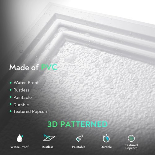 STICKGOO Drop Ceiling Tiles 24x24 PVC Glue Up Ceiling Panel to Prevent Breakage Pack of 12 Tiles Cover 48 Sq. Ft, Textured Popcorn White