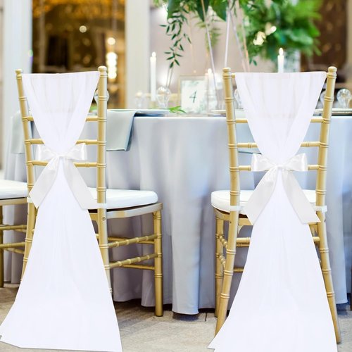 HunnmingRe 24 Sets Wedding Aisle Chair Decor - White Chair Sashes with Ribbons & Tulle for Ceremonies