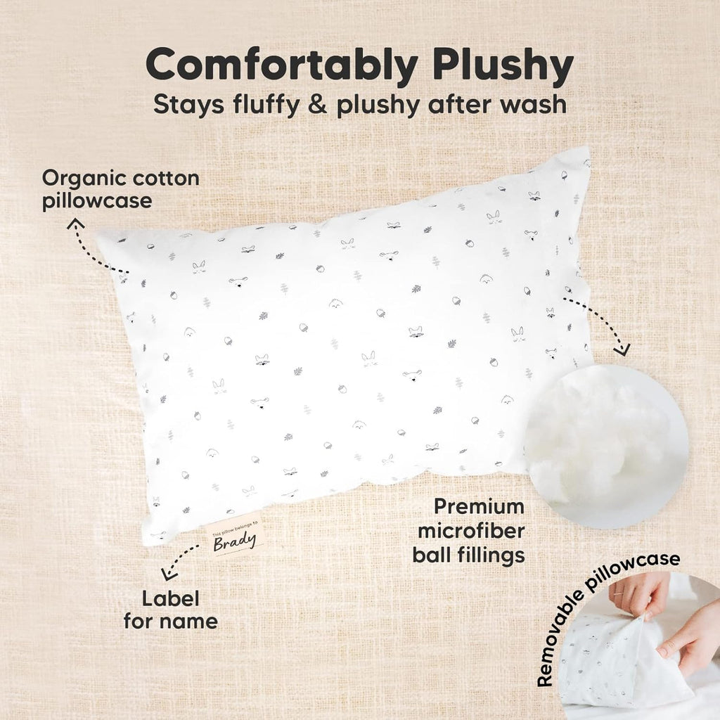 My Little Dreamy Mini Toddler Pillow - Soft Organic Cotton Travel Pillow with Case, 9x13 (Acorn)