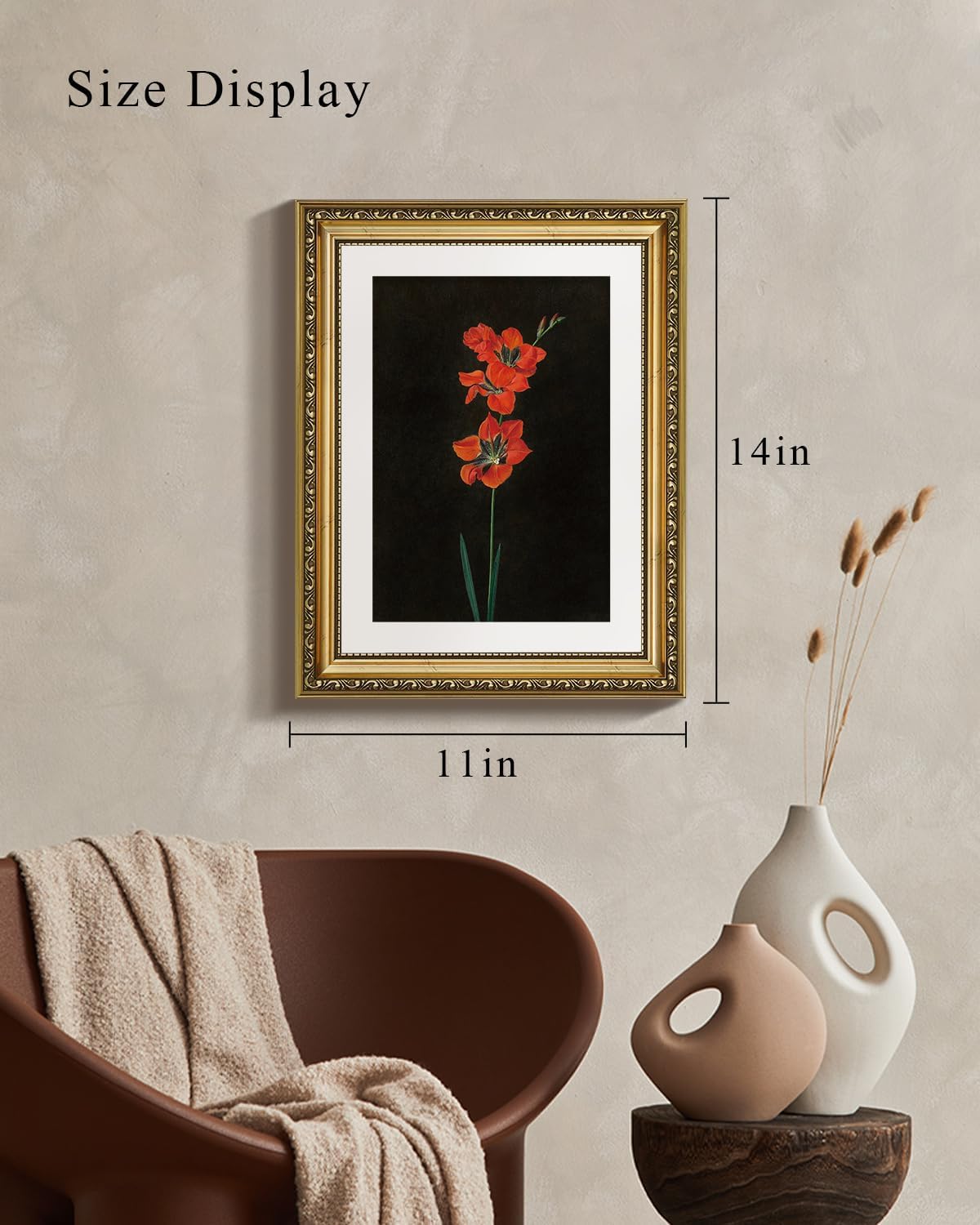 VIYYIEA Gold Framed Wall Art - Red Flower Canvas Print on Black Background | 11x14in Aesthetic Decor