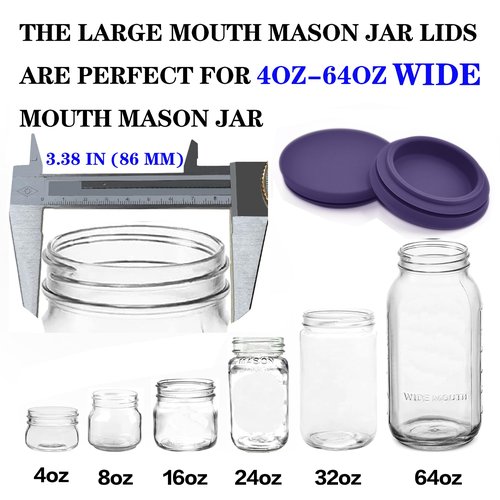 Wide Mouth Mason Jar Lids - Large Mouth Canning Lids Fit for All Wide Mouth Mason Jars,Food Grade Silicone Mason Jar Caps,Dishwasher Safe,Leak Proof Reusable Lids,5 Pack