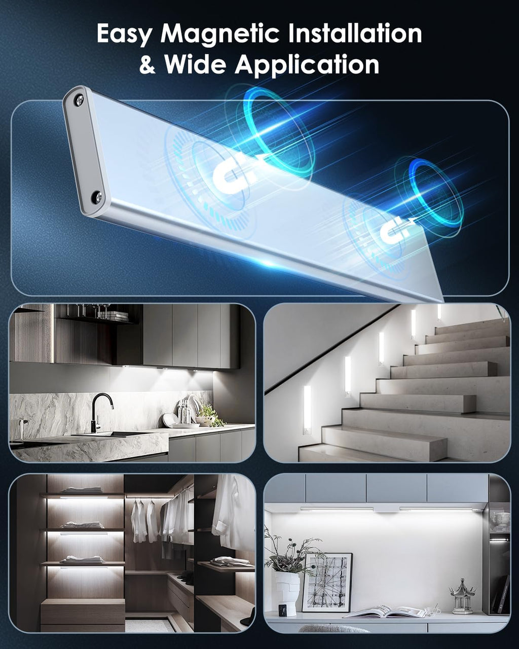 VerRon Under Cabinet Lighting - 5-Pack LED Motion Sensor Lights | Rechargeable 2200mAh, 10in for Kitchen & Closet