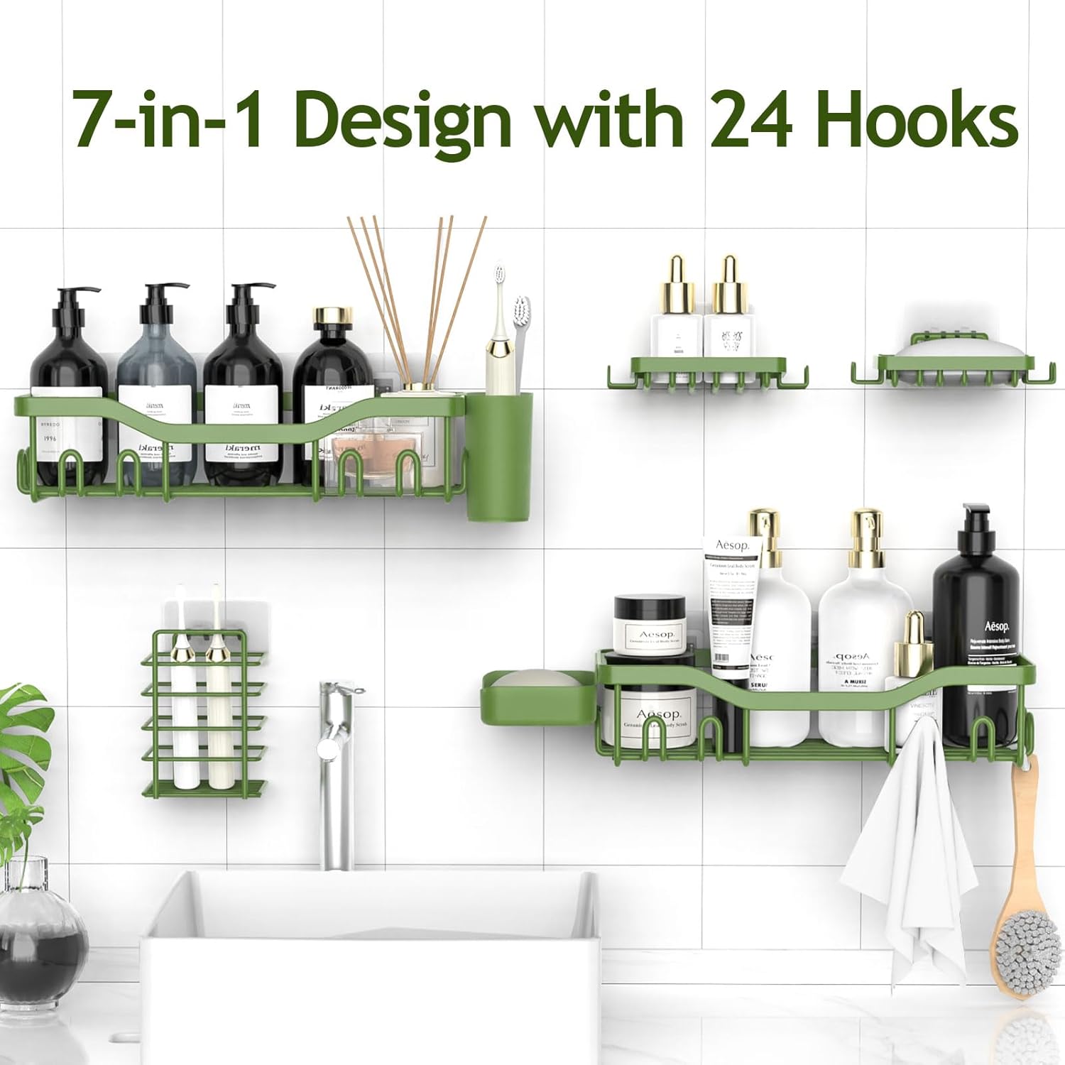 NESOMI Shower Caddy - Rustproof Stainless Steel Organizer with Large Capacity | 7-Pack No-Drill Rack