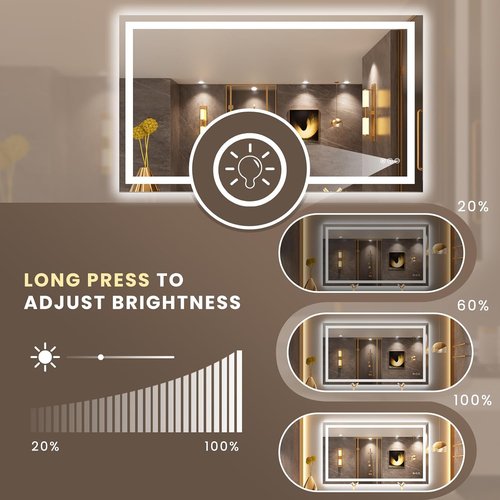 LOAAO LED Bathroom Mirror - 50" x 30" Dimmable, Anti-Fog, Backlit & Front Lit with Memory Function