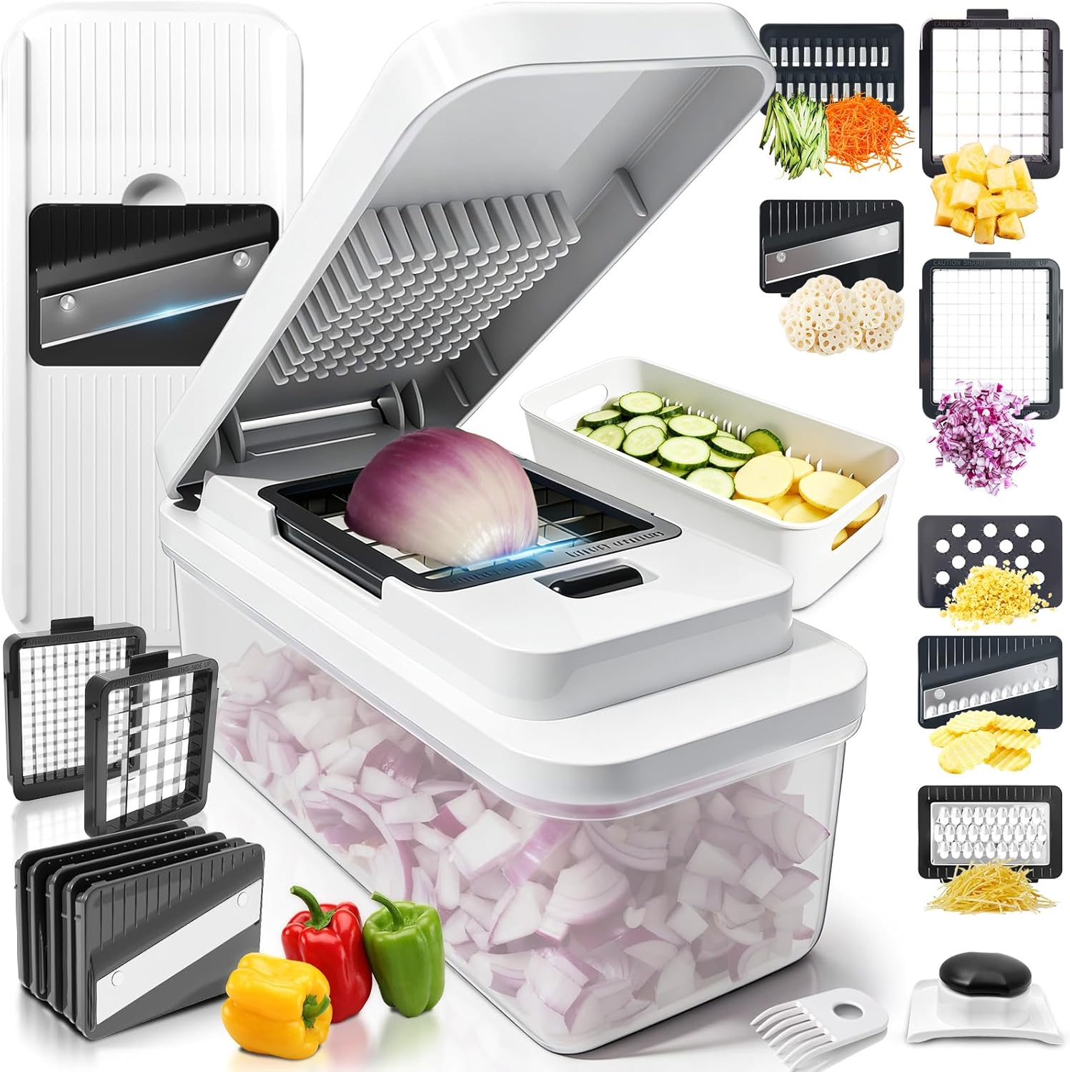 Skiennix 14-In-1 Vegetable Chopper - 7 Blades, Container & Lid | Versatile Mandoline Slicer for Kitchen