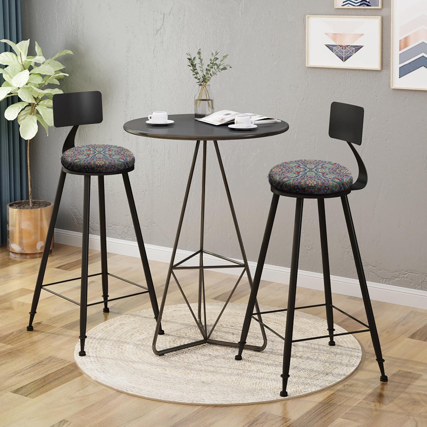 Greenjin 13" Round Memory Foam Seat Cushion Anti Slip Circle Chair Pad with Rubber Back Detachable Round Stool Cushions Machine Washable for Kitchen Dining Office Chairs Highstools Colorful Pattern