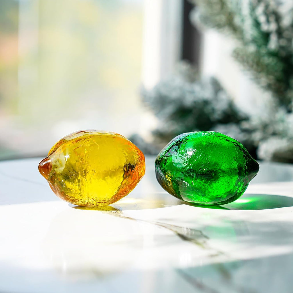 Skiennix Glass Lemon Figurine | Decorative Fruit Ornament for Home & Office | 1.7 x 2.3 Inches