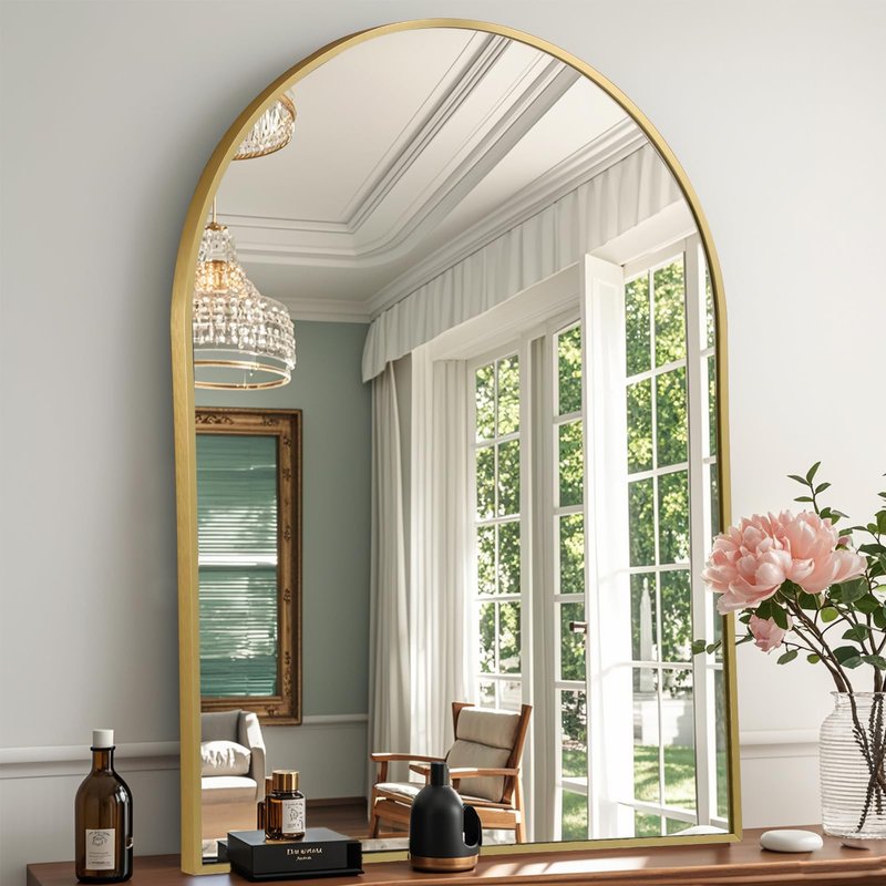 JENBELY 24"x36" Arched Mirror, Gold Arch Bathroom Mirror, Gold Vanity Mirror with Metal Frame, Arched Wall Mirror for Bedroom, Living Room, Hallways