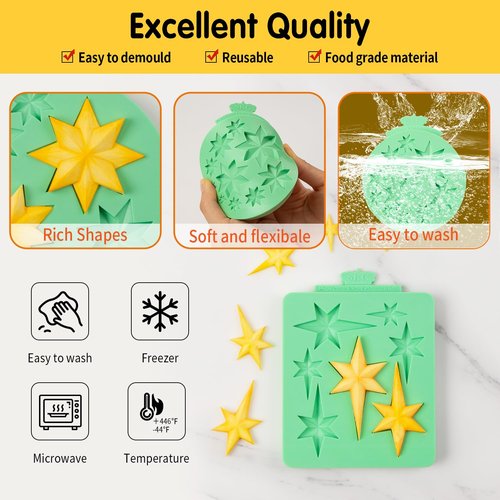KALAIEN Star Molds Silicone,3 Pcs Star Chocolate Mold for Candy Baking Molds DIY Resin Mold