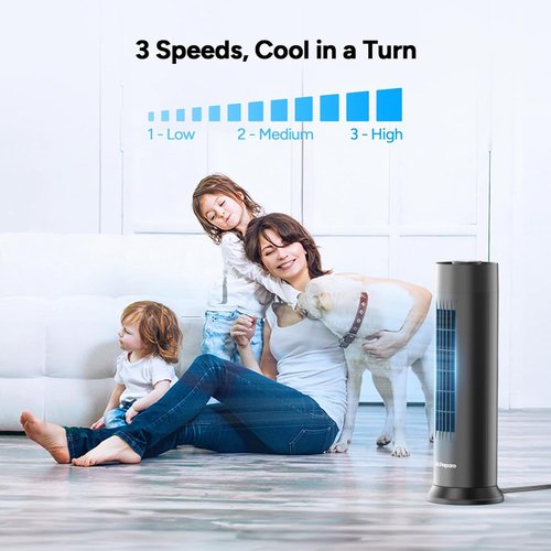 DR.PREPARE Bladeless Tower Fan - 28 dB Quiet Operation, 3 Speeds, 80° Oscillation, 16 Inch Portable Design - Black