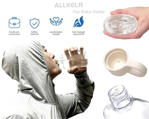 ALLKELR Portable Flat Water Bottle, BPA Free Tritan Plastic Travel Water Bottle for Camping, Fitness, Outdoor Sports, Fits Purse and Pocket (Pink, 12.2 oz)