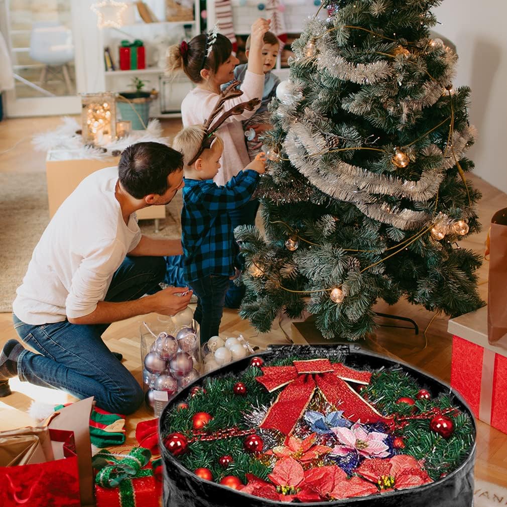 Propik Wreath Storage Bag - Tear Resistant Holiday Garland Container with Heavy Duty Handles | 30” x 30” x 8” (Black)