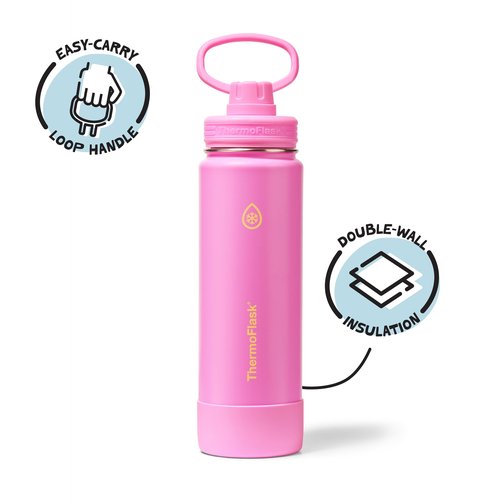 ThermoFlask 24 oz Double Wall Vacuum Insulated Stainless Steel Water Bottle with Spout Lid, Shocking Pink