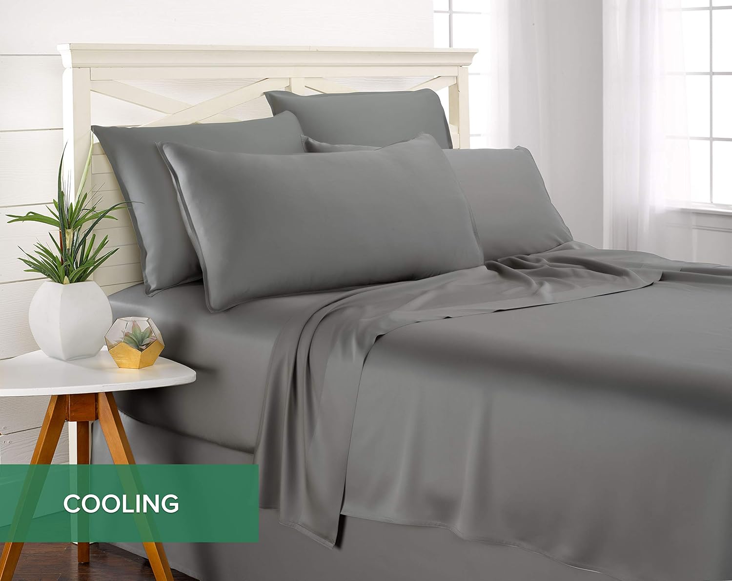 Pure Bamboo Short Queen Sheets - 100% Organic Viscose, Soft & Cooling Bed Set | 60"x75", Stone Grey