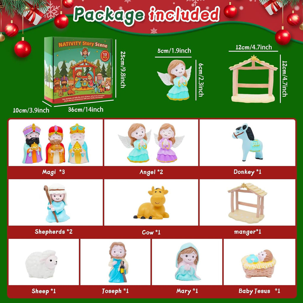 Skiennix 13-Piece Nativity Set - Christian Playset for Kids Ages 3-9 | Perfect Christmas Gift