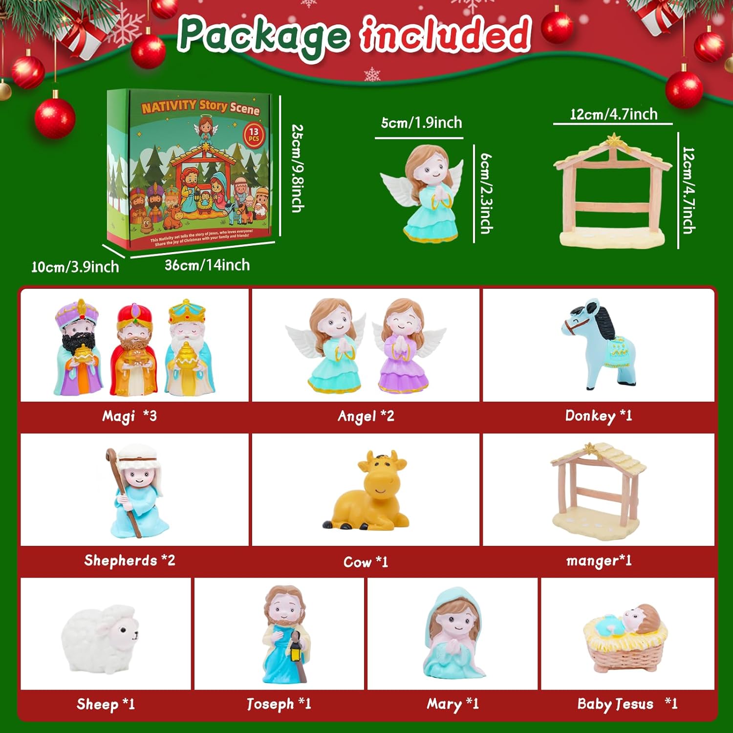 Skiennix 13-Piece Nativity Set - Christian Playset for Kids Ages 3-9 | Perfect Christmas Gift