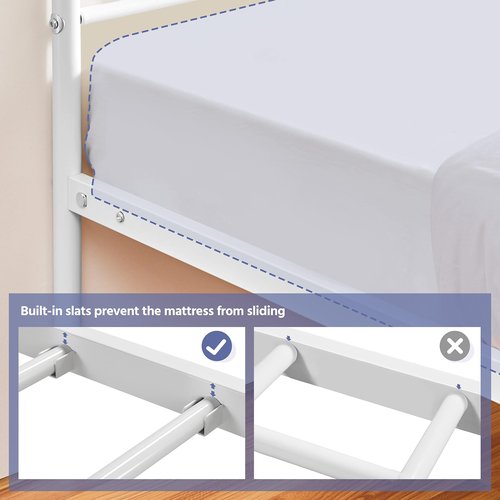 Yaheetech Twin Size Platform Bed Frame with Arrow Design Headboard, 13 Inches Metal Mattress Foundation for Storage, No Box Spring Needed, Easy Assembly, Modern, White