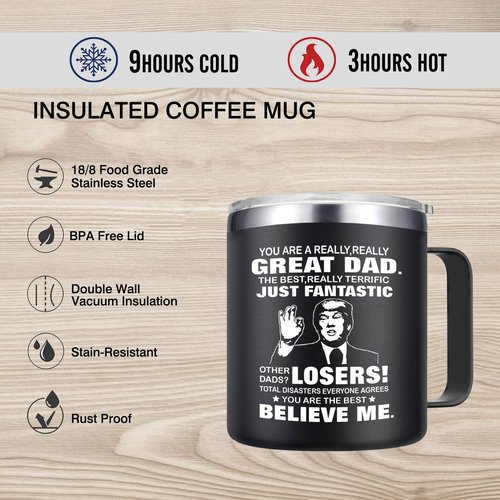 Abledn Christmas for Dad Gifts - You're A Really Great Dad Coffee Mug - Funny Birthday Gifts for Men Fathers Husband and Grandpa from Daughter, Son (14oz, Black)