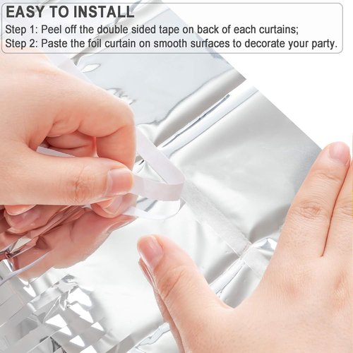 GREATRIL Silver Streamers Metallic Party Backdrop - Foil Fringe Tinsel Curtain for NYE & Events | 8.2ft x 3.2ft - Pack of 2
