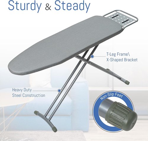 BlissBoard Full Size Ironing Board - Sturdy 43"x13" Heavy Duty Design with Heat Resistant Cover & Adjustable Height